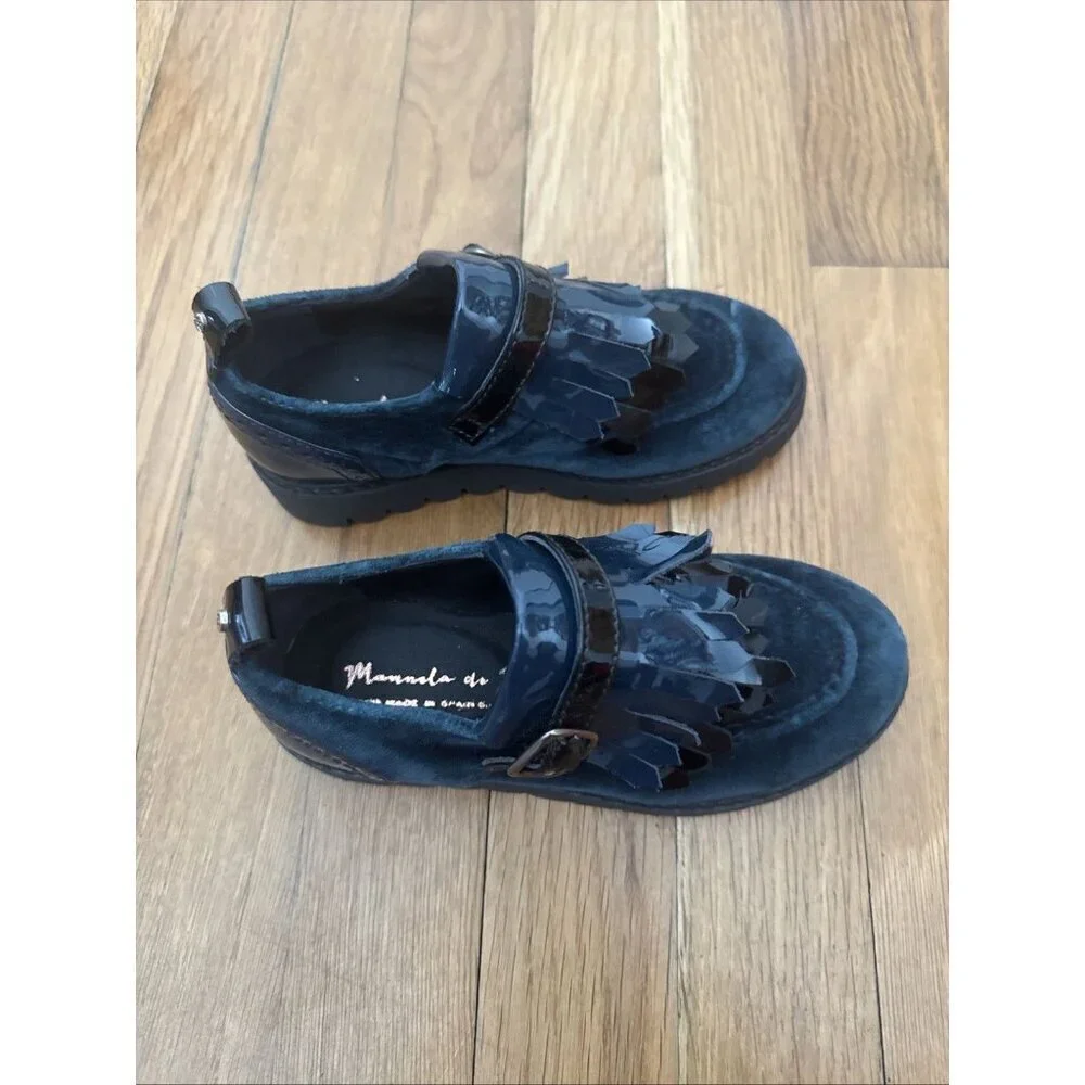 Designer Manuela DE Juan Blue Velvet/Patent Leather Shoes 27 Spain